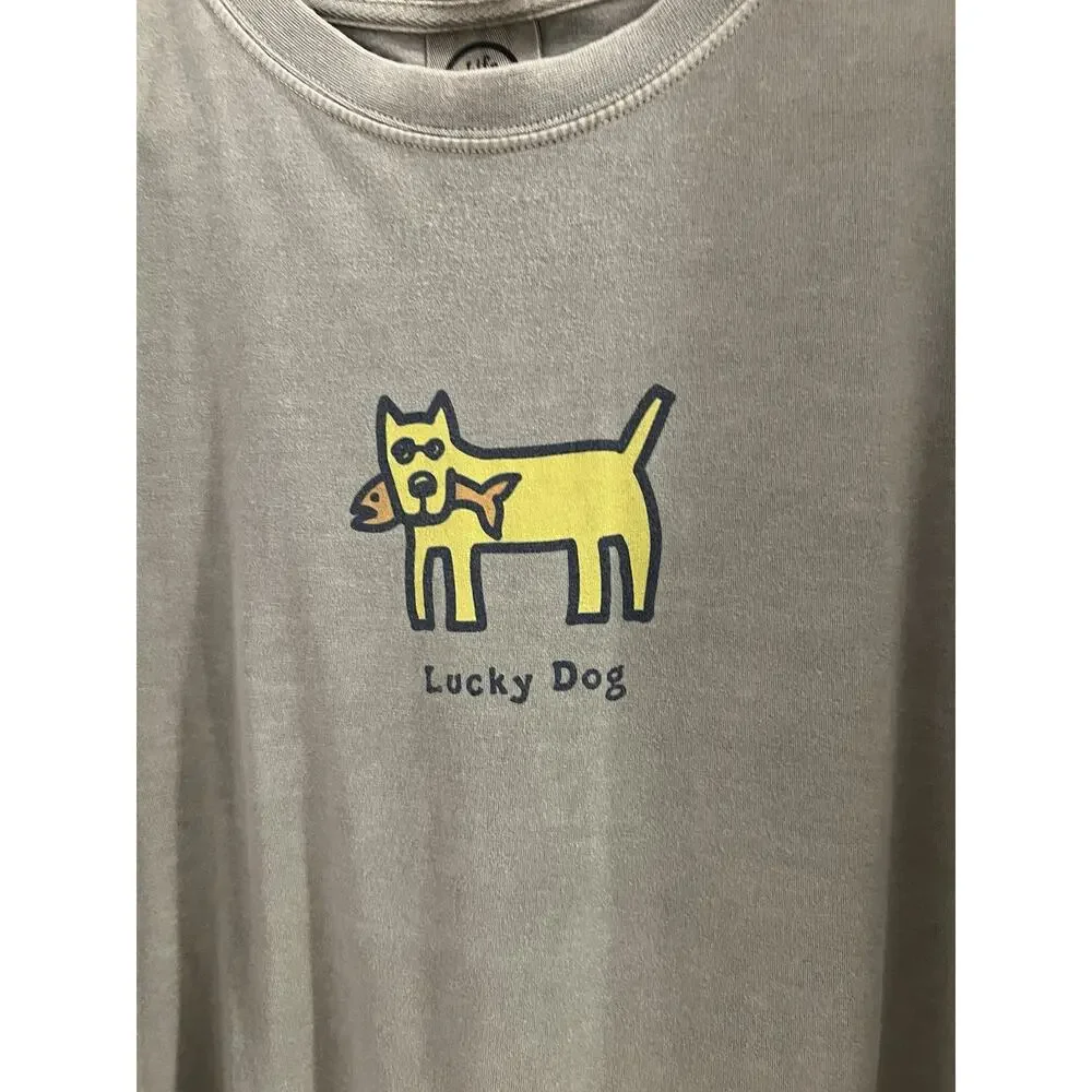 Life Is Good Green Men’s Lucky Dog Graphic Print Short Sleeve Tee Sz L - Picture 2 of 5